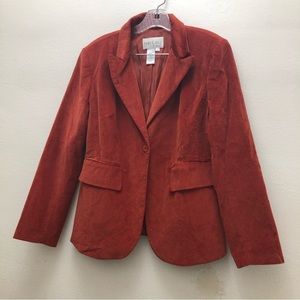 Tower Hill Collection One Button Closure Corduroy  Blazer W Size 10 Fiesta Red